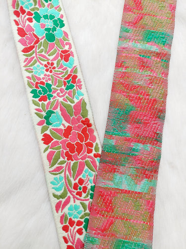 Floral Jacquard Saree Border, Woven Thread Work Trim, Jacquard Trimming Decorative Trim